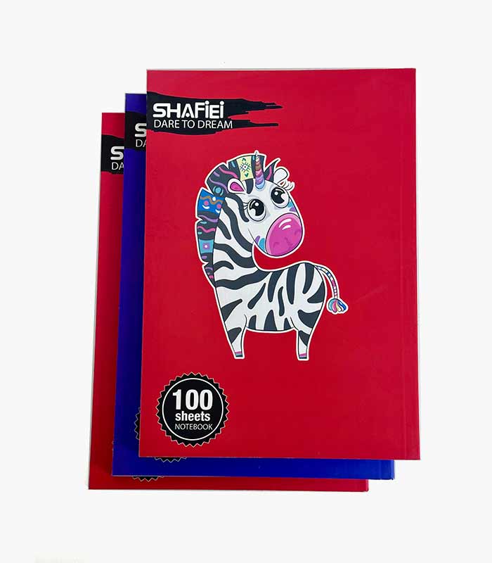 ستسه-تکه-100-شفیعی-گورخر پک 3 عددی دفتر 100 برگ شفیعی ته چسب - Image 1